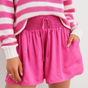 Aerie Hot Pink High Waisted Shine Shorts- Women’s Small